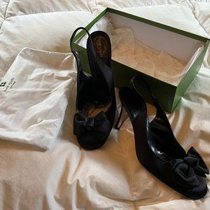 Kate Spade "Gift" black satin heels